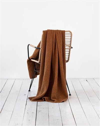 Throw Blanket | Cinnamon Waffle, 53x81 in, Stone Washed Linen Cotton Blend