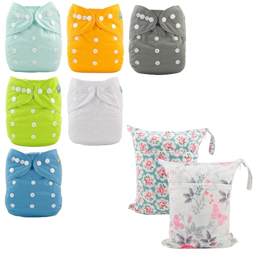 Baby Cloth Diapers | 6 Pack 12 Inserts, 2 Wet/Dry Bags