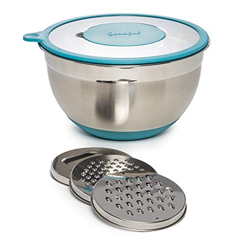 Mixing Bowl | 5 Quart, Non-Slip Bottom, Lid, 3 Grater Inserts