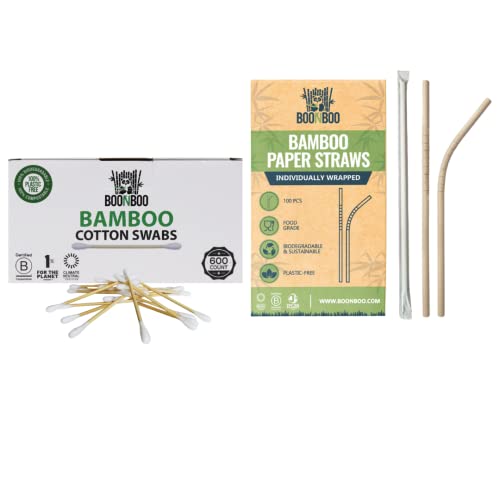 Cotton Swabs | 600 Count, Eco-Friendly Bamboo Straws Included