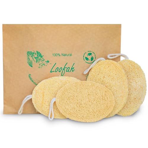 Loofah Exfoliating Sponge | Medium, 4 Pack, Biodegradable Body Scrubber