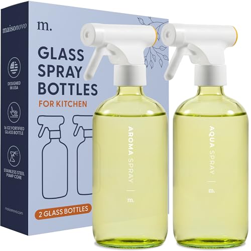 Glass Spray Bottle Set | 16.9 fl oz, Yellow, 2 Pack with 16 Labels