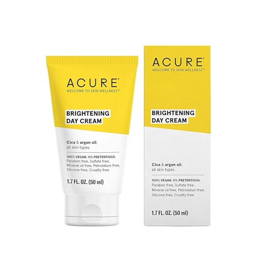 Acure Brightening Day Cream - Radiant Skin Day Cream with Cica & Argan Oil - Moisturizes, Evens Tone - 100% Vegan Formula - All Skin Types - Soothing & Nourishing Ingredients - 1.7 Fl Oz