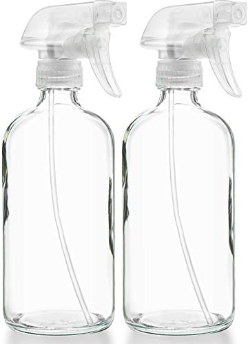 Glass Spray Bottles | 16 oz, Refillable, 2 Pack, Mist and Stream Sprayer