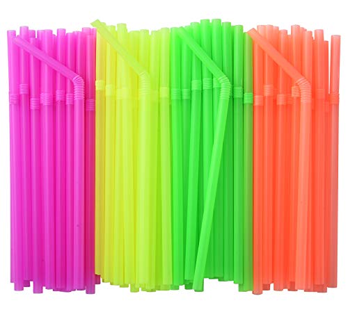 Drinking Straws | 500 Pack, Neon Colored, Flexible