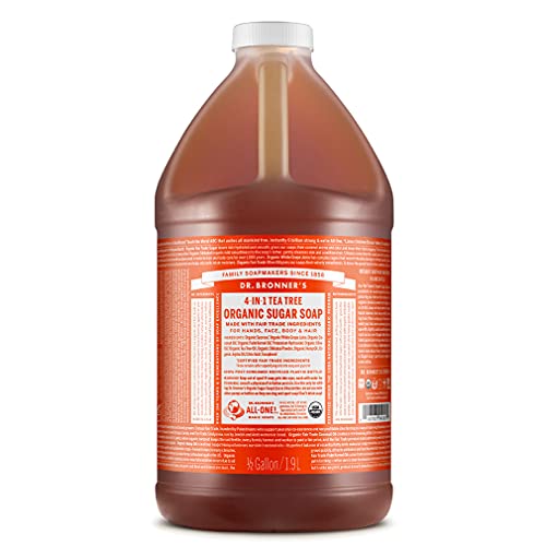 Dr. Bronner's - Organic Sugar Soap (Tea Tree, 64 Ounce) - Made with Organic Oils, Sugar and Shikakai Powder, 4-in-1 Uses: Hands, Body, Face and Hair, Cleanses, Moisturizes and Nourishes, Vegan