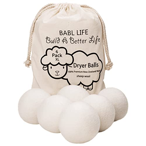 Wool Dryer Balls | Pack of 6 XL, Premium Reusable, Natural Fabric Softener