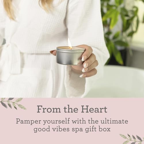 Spa Gift Basket | Lavender Facial Mask, Heart Bath Bomb, Candle, Lip Balm, Soap Bar, Face Towel