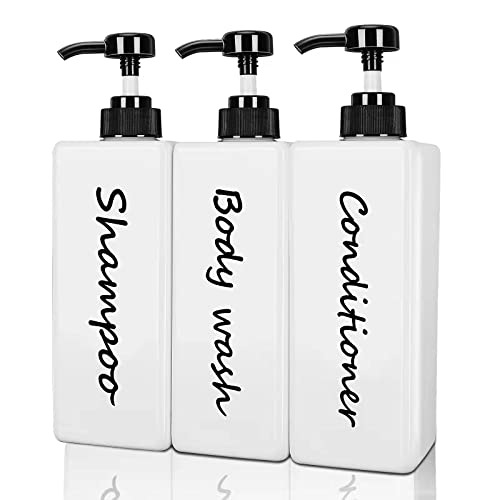 Shampoo Dispenser | Set of 3, 21oz, Modern Refillable Pump Bottles