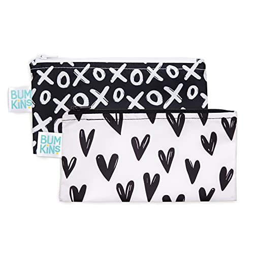 Reusable Snack Bags | Washable Fabric, Waterproof, 2 Pack - Hearts & XOXO