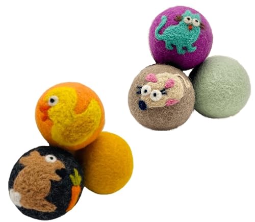 Cat Toy | Handmade, 100% New Zealand Wool, Pack of 6