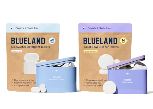 BLUELAND Dishwasher & Toilet Cleaner Duo | Dishwasher Detergent Tablet Starter Set | Toilet Bowl Cleaner Starter Set | No Harsh Chemicals, Plant-Based | Natural, Sustainable