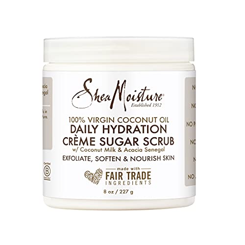 SheaMoisture Daily Hydration Crème Sugar Scrub Care for Dry Skin 100% Virgin Coconut Oil Acacia Senegal Exfoliating Scrub, Coffee, 8 Oz