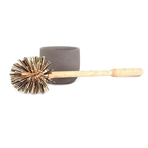 Toilet Brush Set | Birch Wood Brush, Soft Concrete Cup