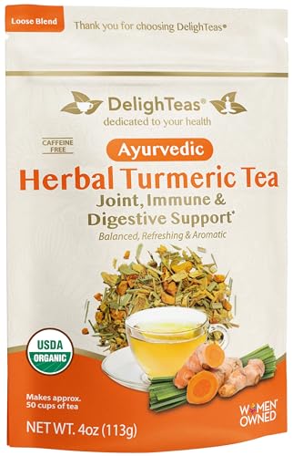 Organic Turmeric Ginger Tea | Ayurvedic Herbal Blend, Caffeine Free, 50 Servings, 4 oz.