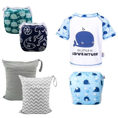 Baby Swim Diaper Set | 2-Piece Swimsuit, 2 Wet Dry Bags, 2 Swim Diapers