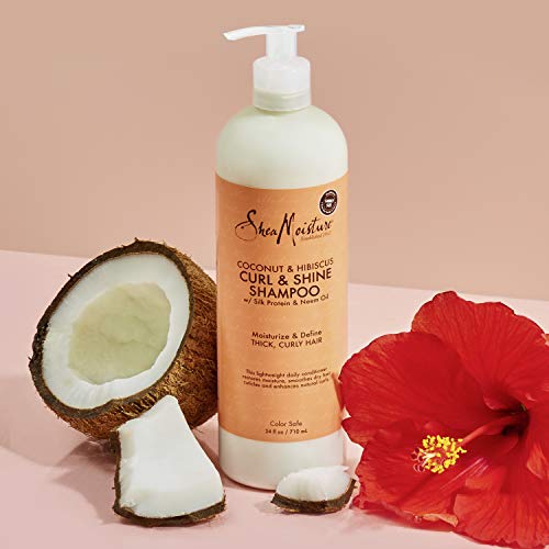 SheaMoisture Shampoo Coconut and Hibiscus, for Thick, Curly Hair, to Cleanse & Hydrate, 24 oz