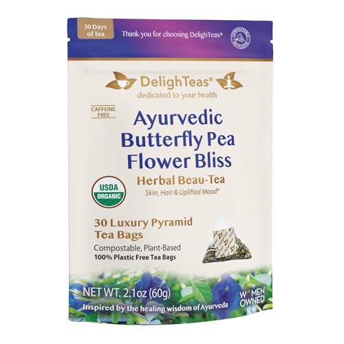 Organic Butterfly Pea Flower Tea | Ginger, Lemongrass & Licorice | 30 Pyramid Tea Bags, 2g each