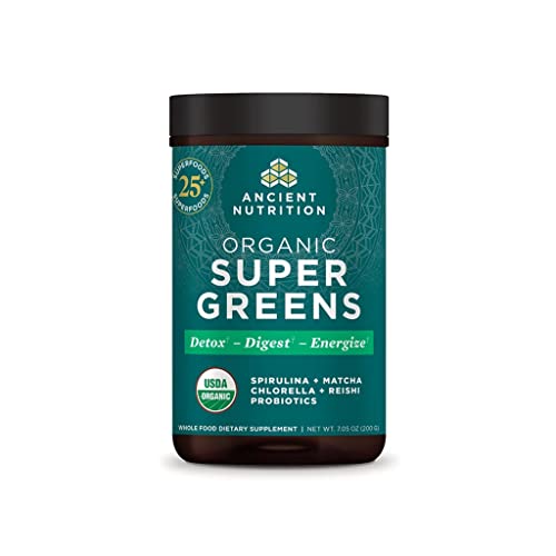 Super Greens Powder | Organic, Probiotics, Spirulina, Chlorella, Matcha, 25 Servings