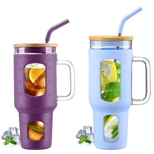 Glass Tumbler Set | 40 oz & 46 oz, Includes Straw and Lid