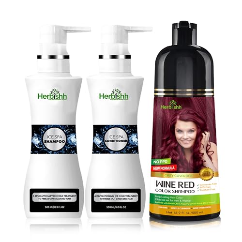 Hair Color Shampoo | Wine Red, 500 ML + Ice Spa Shampoo & Conditioner Set