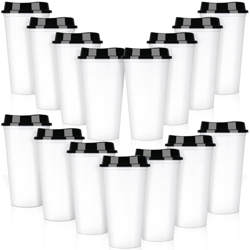 Reusable Coffee Cups | 15 Pack, 16 oz, with Lids, for Hot and Cold Drinks