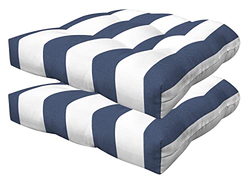 Cushion | Contoured Tufted, Blue and White Stripe, 19.5" W x 18.5" D x 4" T, 2 Count