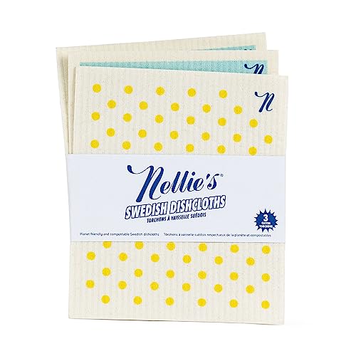 Nellie's Swedish Dishcloths (3 Pack) - Degradable, Eco-Conscious Paper Towel Alternative for Dishes - Absorb 15x Their Weight, Replace 15+ Rolls of Paper Towel - Ultra Absorbent and Odor-Free