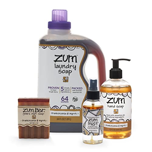 Laundry Soap | 64 oz, Eco-Friendly Formula  
Liquid Hand Soap | 12 fl oz, Gentle Cleansing  
Room Spray Air Freshener | 4 fl oz, Frankincense & Myrrh Scent  
Goat Milk Soap Bar | 3 oz, Moisturizing Formula