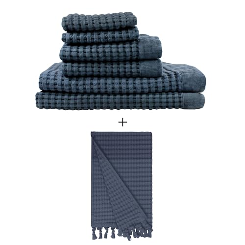 Bath Towel Set | Includes Waffle Towel, Tassel Hand Towel