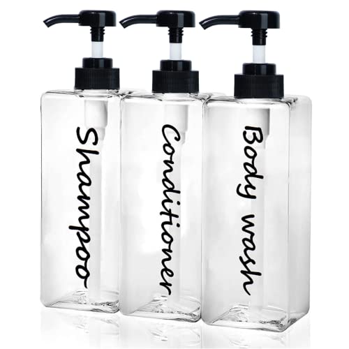 Shampoo Dispenser | Refillable, Set of 3, 21oz, Clear Bottles for Shower