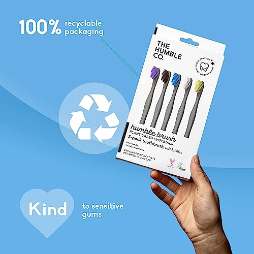 The Humble Co. Plant Based Black Toothbrush (5pk) – Vegan, Soft Toothbrush Set with BPA Free Bristles, Best Toothbrush for Superior Oral Care and Superb Teeth Cleaning (5 Brushes)