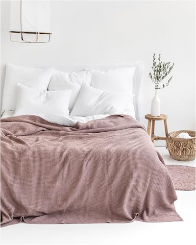 Waffle Blanket | 102x94 in, Stone Washed Linen Cotton Blend, Breathable and Cooling