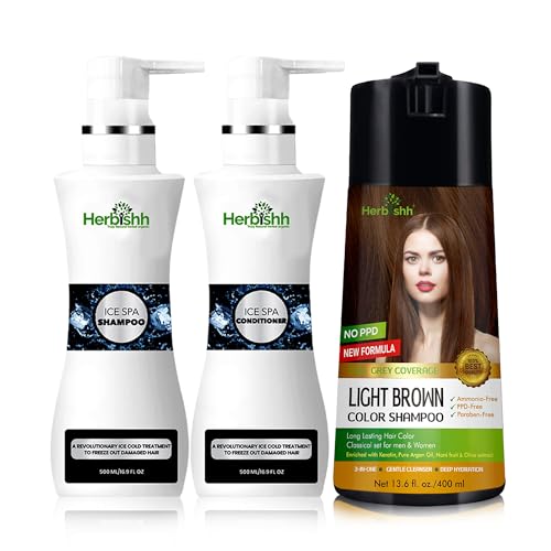 Hair Color Shampoo | Light Brown, 400 ML + Ice Spa Shampoo & Conditioner Set