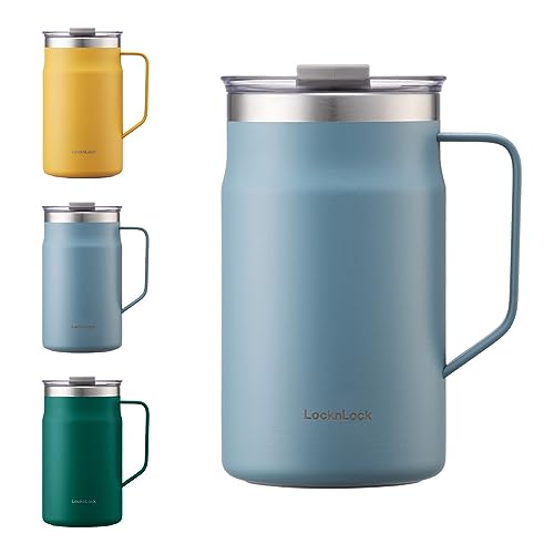 Insulated Stainless Steel Mug | Double Wall, 20 oz, Blue, with Handle and Lid