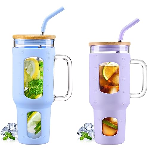 Glass Tumbler Set | 46 oz & 40 oz, with Lid and Straw