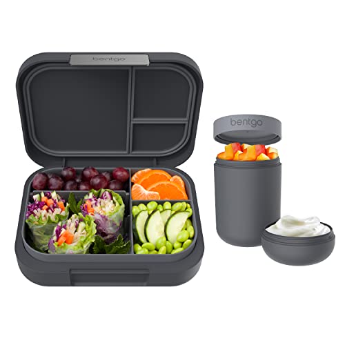 Bento-Style Lunch Box Set | Includes Reusable Snack Cup, Dark Gray