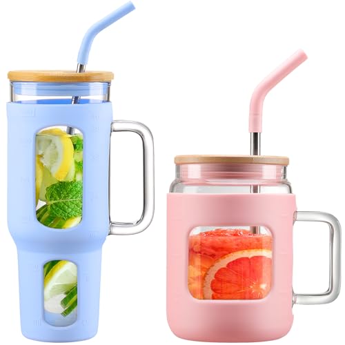 Glass Tumbler & Water Bottle Set | 46 oz Tumbler, 24 oz Bottle with Time Marker