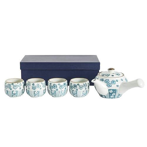 Tea Set | Porcelain Kyuusu Teapot 12 fl oz, Four Tea Cups 3.3 fl oz, Sakura Design