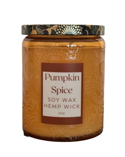 Candle | Pumpkin Spice, Soy Wax, Embossed Glass Jar, Hemp Wick