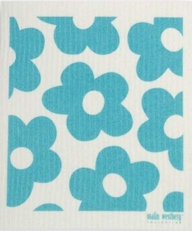 Swedish Dish Cloth | Compostable, Floral Design, 1 Lt Turquoise