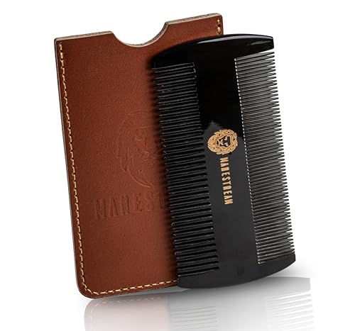 Beard Comb | 100% Ox Horn, Anti-Static, Includes Genuine Leather Sleeve