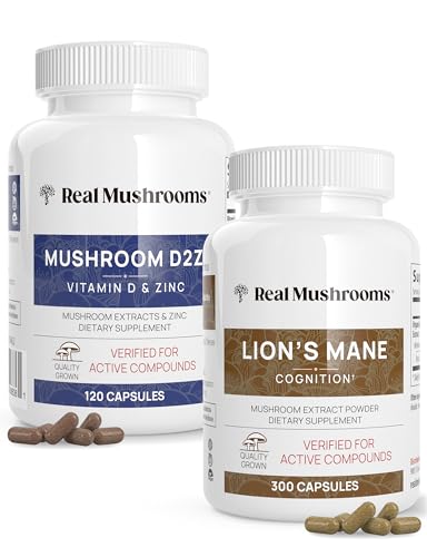 Mushroom Supplement | Vitamin D2, Zinc, Chaga, Reishi, 120ct & Lion's Mane, 300ct