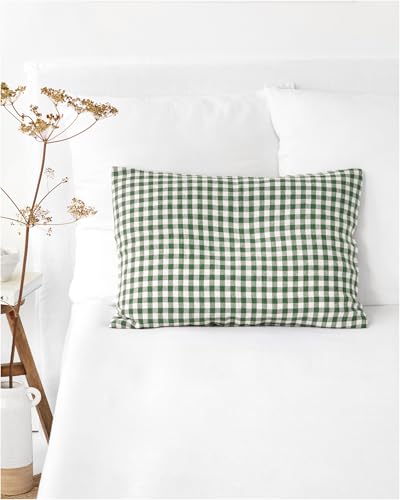 Linen Pillowcase | Forest Green Gingham, Standard Size, 100% Flax Linen