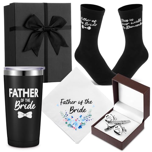 Father of the Bride Gift Set | Insulated Tumbler, Handkerchief, Socks, Cufflinks, Tie Clip