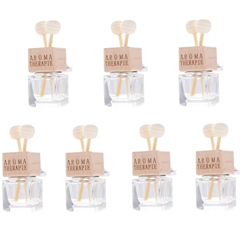 Car Air Freshener | 7 Pcs, Clear Glass Diffuser, Refillable with Wooden Caps