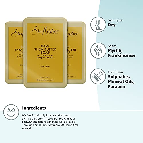 SheaMoisture Face and Body Bar Soap for Dry Skin with Paraben Free, Raw Shea Butter, Myrhh, 8 Ounce, (Pack of 3)