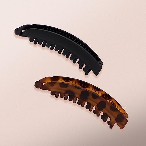 Hair Clips | Large Banana Clip, 2 Pack (Black & Tortoise)