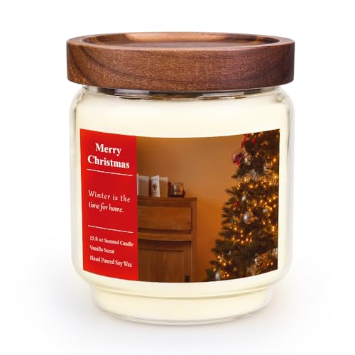 Scented Candle | 15.8oz Large Jar, Natural Organic Vanilla, Holiday Gift