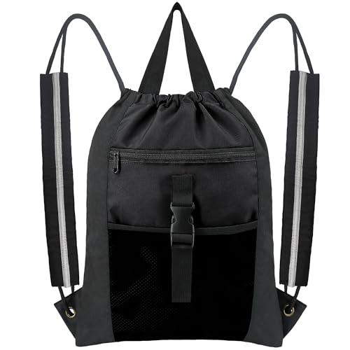 Drawstring Backpack | X-Large, Waterproof, Inner Zipper Pocket, Black